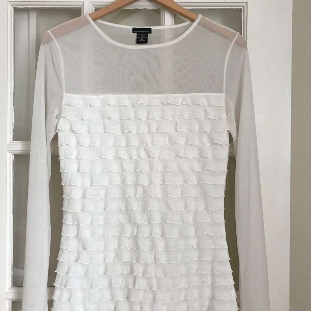 Moda International Long Sleeve Sheer Ruffled Top -  Medium